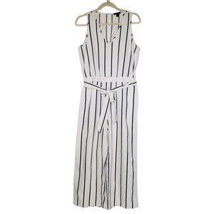Drew Women’s Vertical Striped Sleeveless V Neck Jumpsuit Cream Black Size M